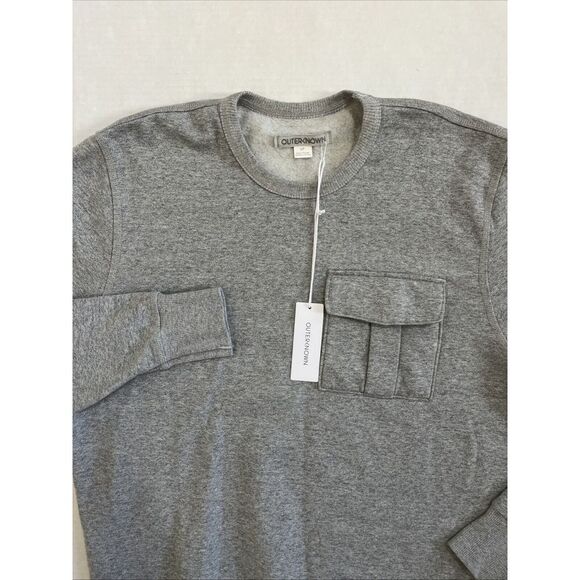 Outerknown Jasper Crew Neck Fleece Sweater Sz Small S Organic Cotton Gray Pocket